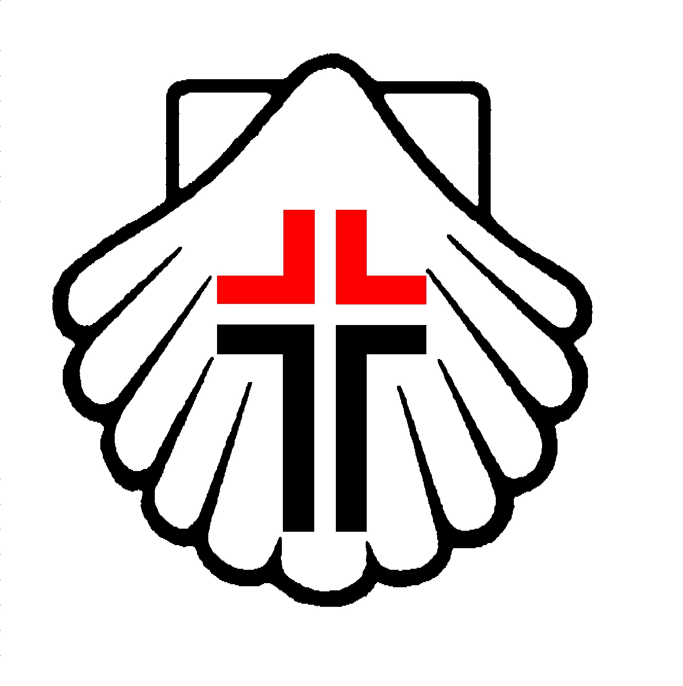Methodist Church of Southern Africa emblem — a scallop shell bearing a red and black cross
